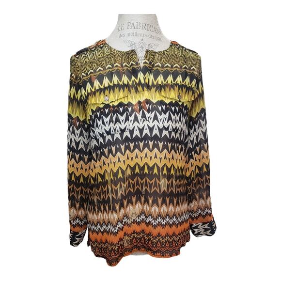 Vince Camuto Multi Colored Chevron Aztec Striped Long Sleeved Blouse | Size PS - Picture 1 of 9
